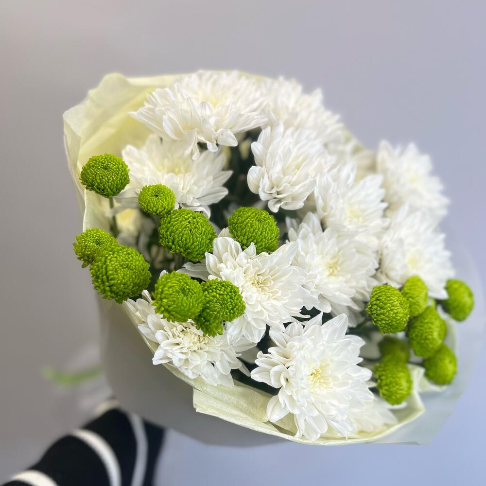 Эксклюзивный букет «Филин Грин» – сочетание белых и зеленых хризантем Усолье-Сибирское Иркутская область