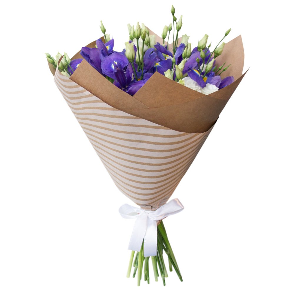 Изысканный букет из синих ирисов и белых эустом – гармония утонченности Усолье-Сибирское Иркутская область