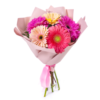 Яркий букет из 5 разноцветных гербер – солнечное настроение в подарок Усолье-Сибирское Иркутская область