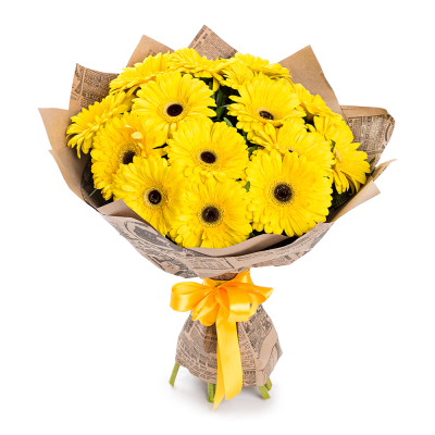 Пышный букет из 15 жёлтых гербер – как луч солнца в ваших руках Усолье-Сибирское Иркутская область